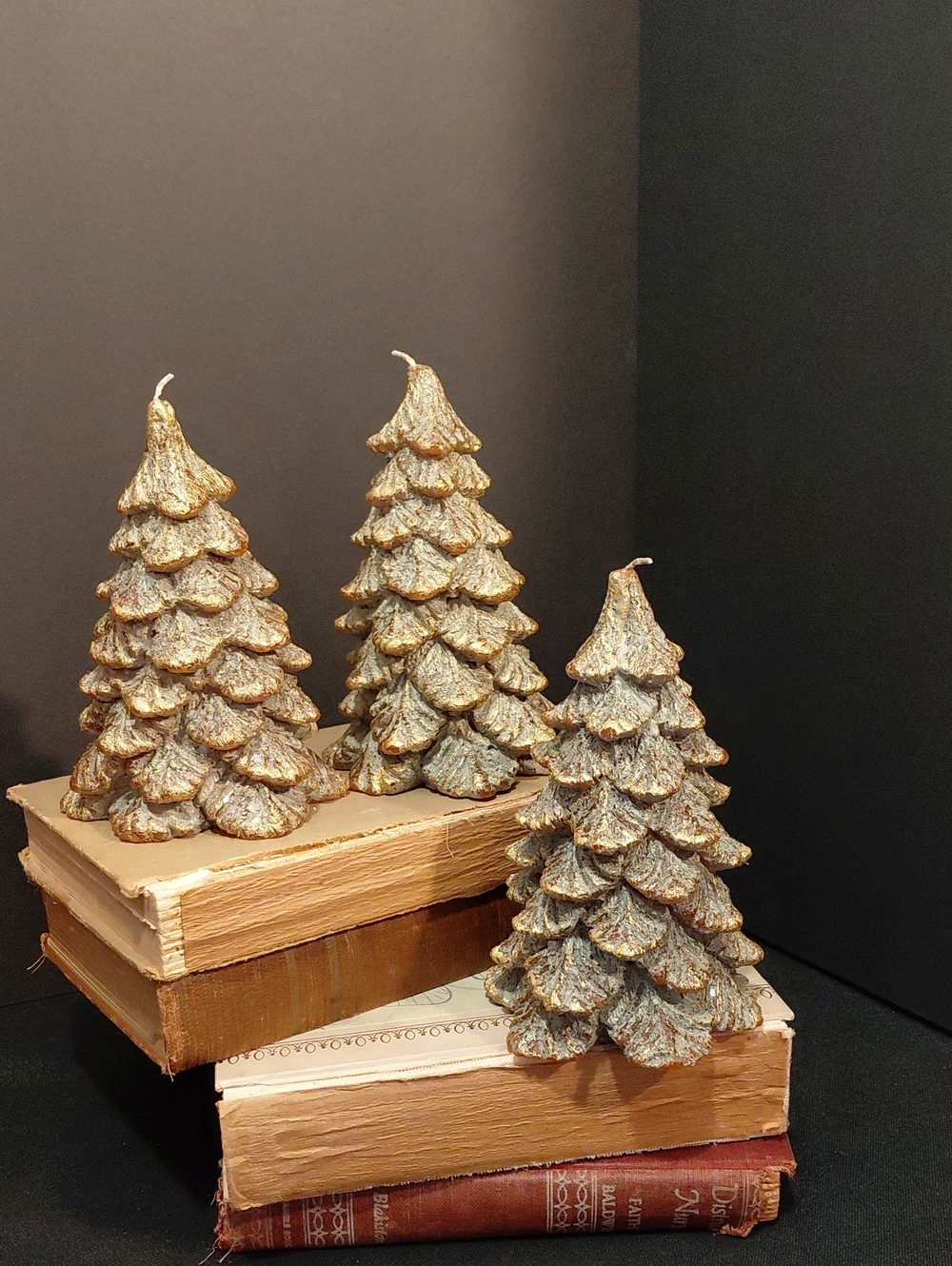 POTTERY BARN ANTIQUE Gold FIR Tree Candles